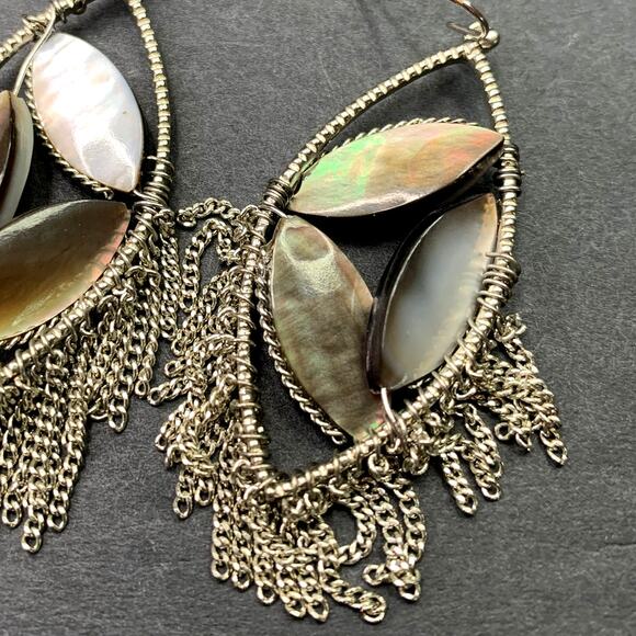 Vintage Abalone Earrings Mother of Pearl Drop Dangle - Picture 3 of 5